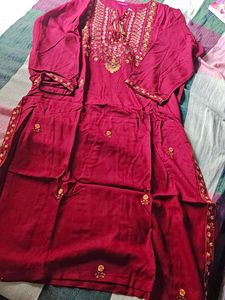 Maroon Embroidered Kurti