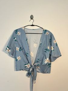 Striped Floral Tie Crop Top