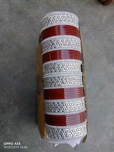 Bridal Red &amp; Silver Chooda Set Traditional Bangle