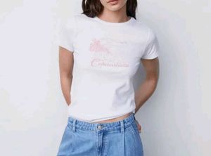 MANGO White Graphic Tee