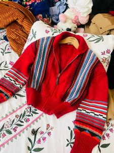 zara red knit cardigan