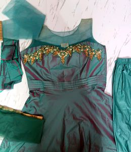 Semi Stitched Gown With Dupatta Legi Sleeves