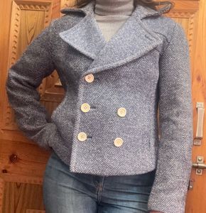 Chic Blue Tweed Peacoat Jacket