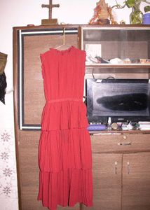 Wine Red Sleeveless Maxi Dress with Ruffled