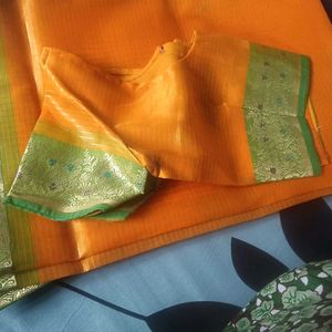 Orange Saree with Blouse.