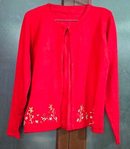Red Embroidered Cardigan