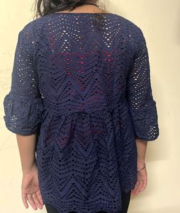 Navy Blue Embroidered Top