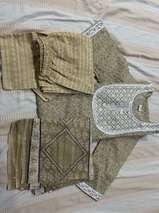 New Khaki Printed Kurti Set Size XXL
