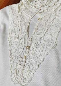 Women White Lace Neck Design Cotton Casual Top