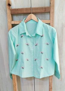 Light Green Embroidery Work Shirt Size-36