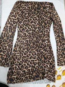 Leopard Print Boat Neck Mini Dress