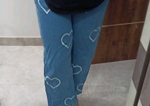 Heart Print Wide Leg Jeans