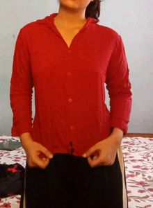 Maroon Roll-Tab Sleeve Blouse