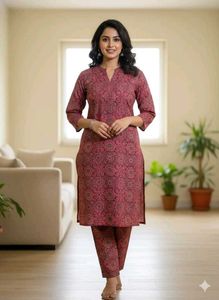 Red Printed Cord  Set