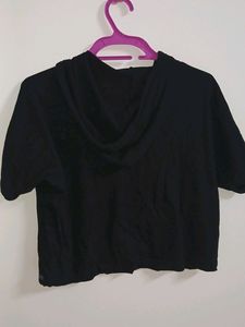 Branded Crop Black Hoodie T Shirt