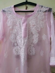 Pink Embroidered Kurta Chikankari