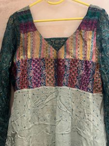 Green Brocade Anarkali Suit With Dupatta