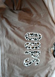 Trendy Taupe Graphic Tee with Leopard-Print “OOPS”