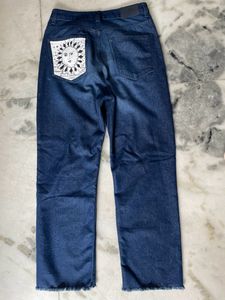 Dark Blue Denim Straight Leg High Waist Jeans