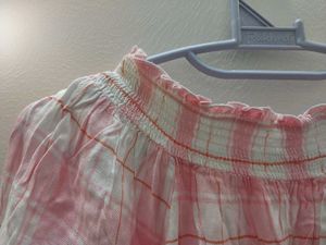 Pink Plaid Off-Shoulder Top