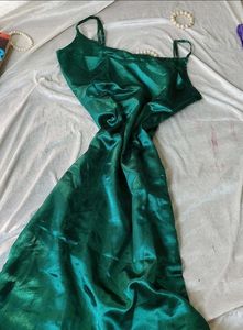 Hot Satin Green Silk Party Wear Slim fit Dress