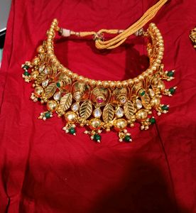 Bridal Set With Pocha, Long And Short Necklace, Bajubandh, Earrings And Mang Tika