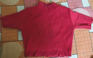 Red High Neck Crop Top