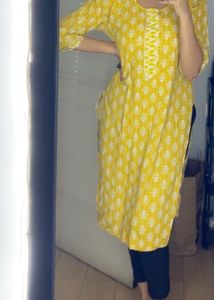 Yellow Printed Kurta