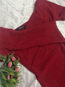 Red Ribbed Mini Dress