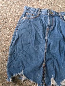 Distressed Denim Mini Skirt