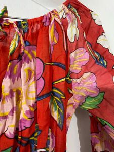 Floral Red Full Length Dress
