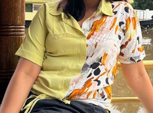 Unique Color Block Tie-Front Top