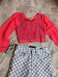 GEORGETTE PINK CROP TOP