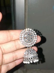 Sparkling Silver Jhumka Earrings