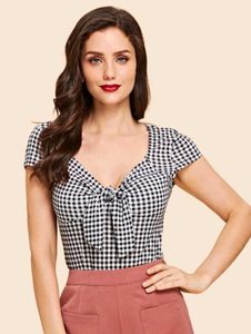 Shein Gingham Tie-Front Top