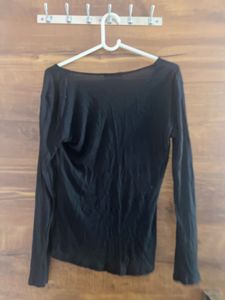 zara ribbed Black Long Sleeve V-Neck Top