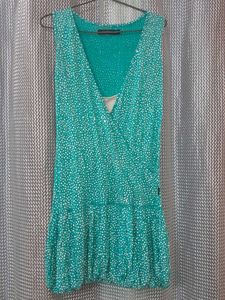 Turquiose Green Balloon Short Cut Sleeves Dress