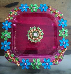Decorated Pooja Thali with roli teeka dibbi