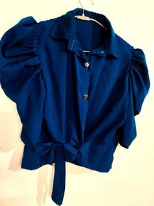 Blue Tie-Front Top