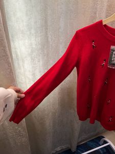 Red Embroidered Sweater