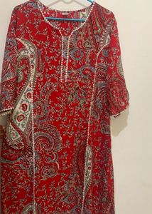 Elegant Red paisley cotton Printed Kurta ,perfect