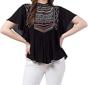 Embroidered Black Top | Size: XXL | 44”