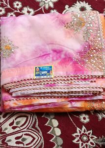 Organza Mirror Work Tie Die Saree