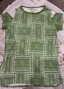 Green Patterned Cold Shoulder Top