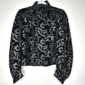 ZARA Black Faux Leather Velvet Top