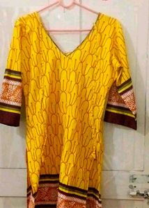 Yellow Printed Kurta With Knot At Back  Tulip Pant