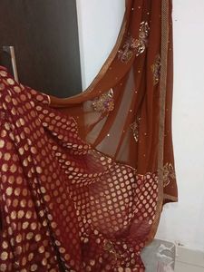 Red &amp; Gold Georgette Banarasi Dotted Saree