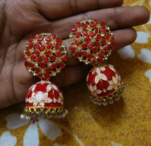 Red Floral Jhumka Earrings