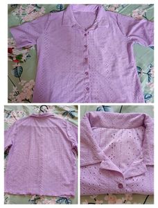 Lavender Eyelet Button-Down Top