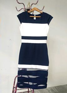 Navy Blue & White Striped Bangkok Midi Dress